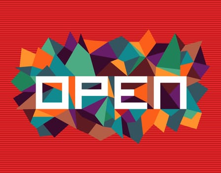 Trendy open flat text over retro triangle composition background. Vector file layered for easy manipulation and custom coloring.