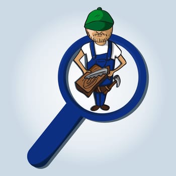 Service online search icon carpenter man cartoon. Vector file layered for easy personalization.