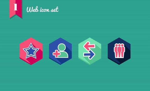 Web applications flat icon set, social network elements. Vector file layered for easy editing.