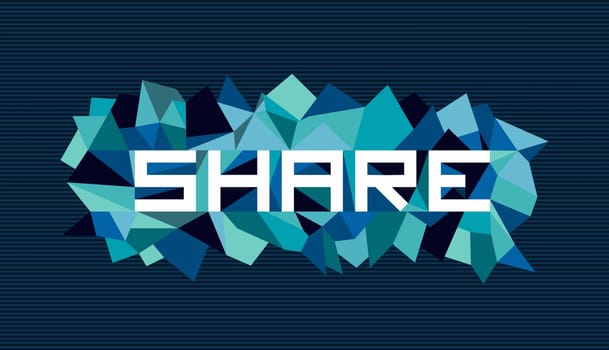 Trendy share flat text over retro triangle composition background. Vector file layered for easy manipulation and custom coloring.