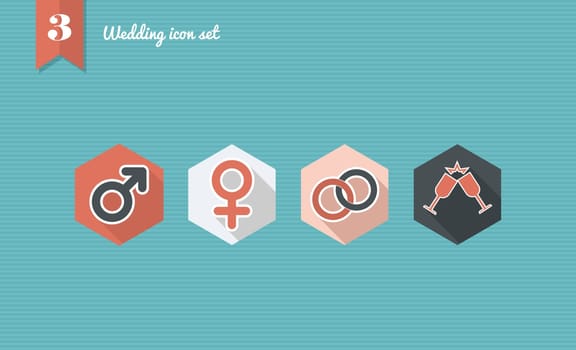 Wedding flat icon set, online app ceremony planning. Vector file layered for easy editing.