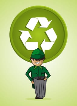 Green service garbage collector cartoon recycle icon. Vector file layered for easy personalization.