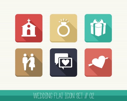 Wedding flat icon set, web apps for celebration planning ceremony details. Vector file layered for easy editing.
