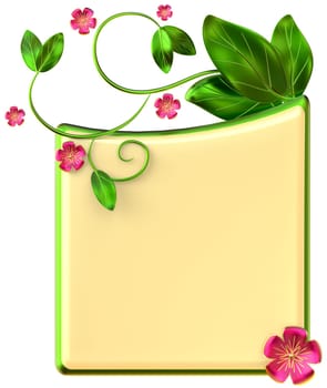 Green and yellow form with leafs and red flowers