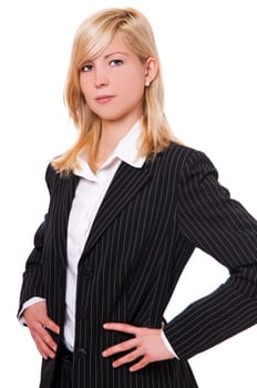 young confident blond business woman, isolated on white