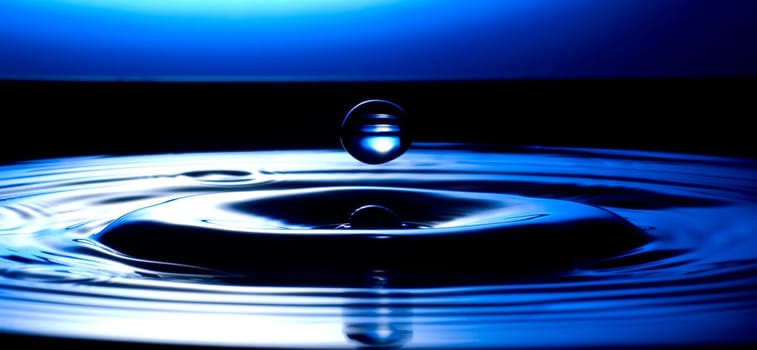 drop of water on blue background close up shoot