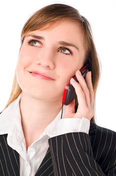 young brunette woman talking on the phone close up