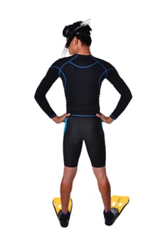 man with snorkeling equipment isolated on white background