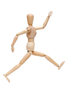 White insulated wooden figure in the jump