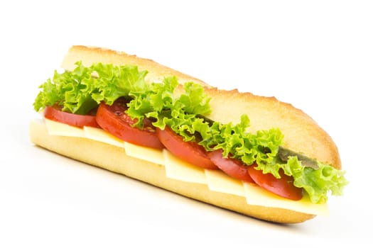 Sandwich with cheese tomatoes and salad