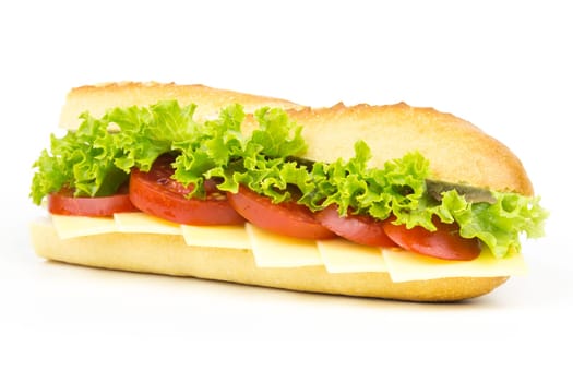 Sandwich with cheese tomatoes and salad