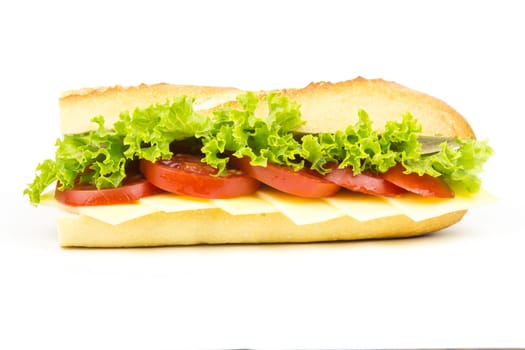 Sandwich with cheese tomatoes and salad