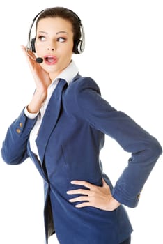 Beautiful young call-center assistant, isolated on white