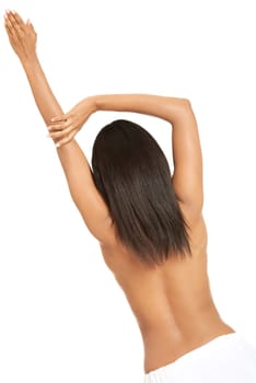 Young beautiful nude woman after bath or spa with towel , isolated on white