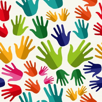 Colorful diversity human hands shape seamless pattern background. Vector file layered for easy editing.