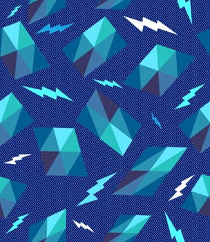 Unusual vintage hipster geometric elements and lightning bolts seamless pattern background. Vector file layered for easy editing.