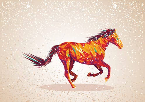 Trendy colorful abstract horse triangle shapes over grunge background. Vector file layered for easy editing.