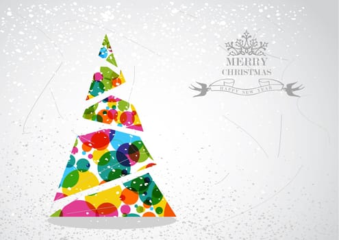 Merry Christmas colorful abstract tree transparent circle baubles, grunge background. EPS10 vector with transparency organized in layers for easy editing.