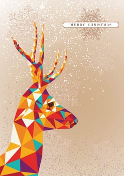 Trendy Christmas colorful reindeer geometric elements snowflakes background. Vector file layered for easy editing.