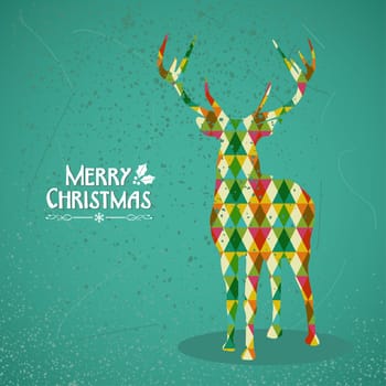 Trendy Christmas colorful reindeer transparent geometric elements green background. EPS10 vector with transparency organized in layers for easy editing.
