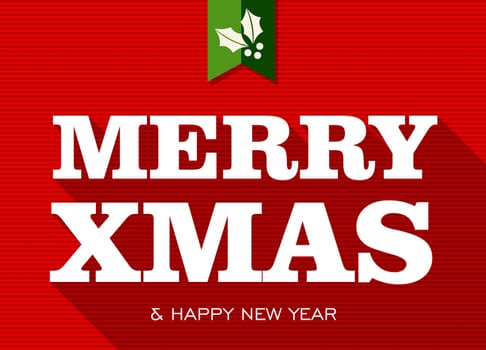 Merry Christmas and happy new year white text over red background. Vector file layered for easy editing.