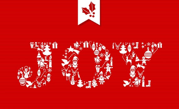 Merry Christmas joy text with holiday celebration icons. Vector layered for easy editing.