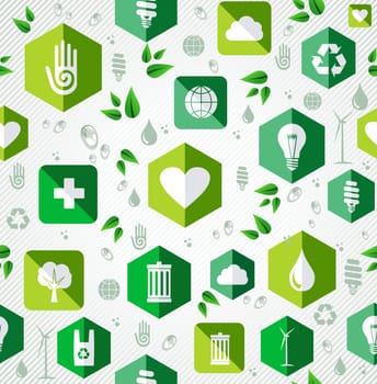 Green eco friendly flat icons seamless pattern background. Vector file layered for easy editing.