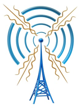 Powerful digital transmitter for TV, mobile and multimedia broadcast sends information signals from high tower
