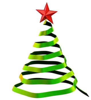 christmas tree with red star, made from glass as decorative holiday greeting card