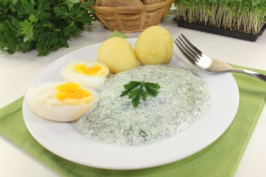 Frankfurt green sauce with halved,boiled eggs