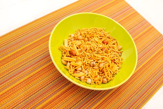 Snack Bombay Mix, a typical Indian snack.