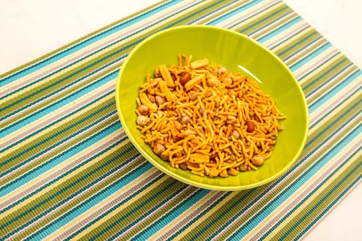 Snack Bombay Mix, a typical Indian snack.
