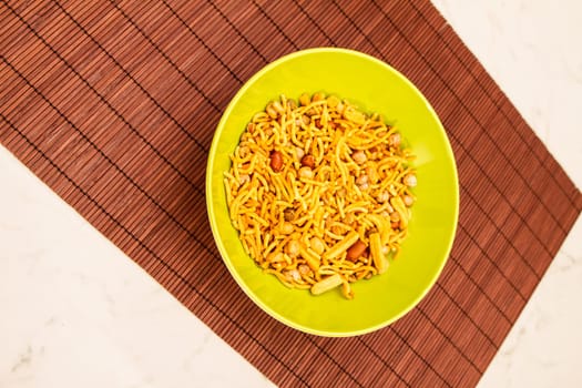 Snack Bombay Mix, a typical Indian snack.