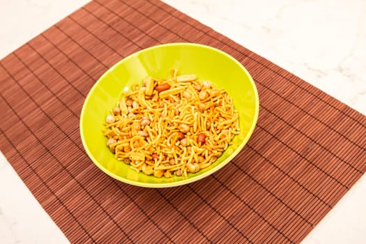 Snack Bombay Mix, a typical Indian snack.