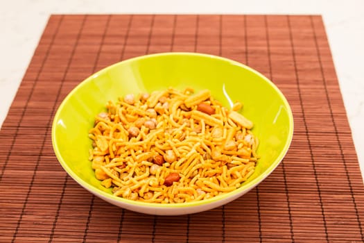 Snack Bombay Mix, a typical Indian snack.