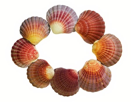 Sea Shell in an oval shaped frame on a white background