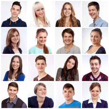 Portraits of men and women smiling and laughing