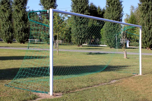 goal with a football field on nature background