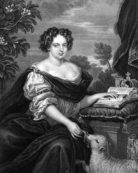 Catherine of Braganza (1638-1705) on engraving from 1830. Queen of England, Scotland and Ireland during 1662 -1685 as the wife of King Charles II. Engraved by S.Freeman and published in ''Portraits of Illustrious Personages of Great Britain'',UK,1830.