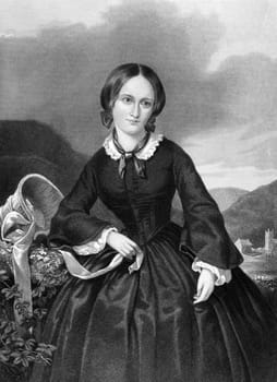 Charlotte Bronte (1816-1855) on engraving from 1885. English novelist and poet. Engraved by W.G. Jackman and published in "Queenly Women Crowned and Uncrowned'',USA,1885."