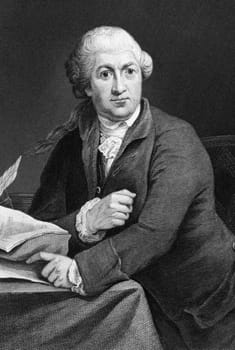 David Garrick (1717-1779) on engraving from 1873. English actor, playwright, theatre manager and producer. Engraved after a painting by Robert Edge Pine and published in "The Masterpiece Library of Short Stories'',USA,1873."
