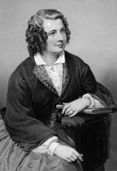Eliza Cook (1818-1889) on engraving from 1874. English author, Chartist poet and writer. Engraved after J.Watkins and published in "The Masterpiece Library of Short Stories'',USA,1874."