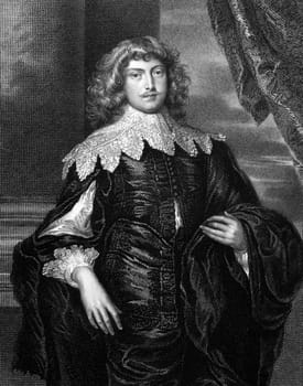 George Digby, 2nd Earl of Bristol (1612-1677) on engraving from 1830.  English politician. Engraved by T.Wright and published in ''Portraits of Illustrious Personages of Great Britain'',UK,1830.