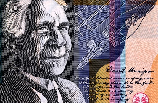 David Unaipon (1872-1967) on 50 Dollars 2009 from Australia.Famous Indigenous Australian whose contribution to Australian society helped to break many Indigenous Australian stereotypes.