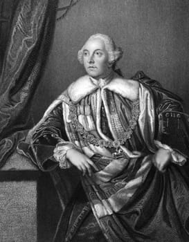 John Russell, 4th Duke of Bedford (1710-1771) on engraving from 1832. British statesman. Engraved by H.Robinson and published in ''Portraits of Illustrious Personages of Great Britain'',UK,1832.