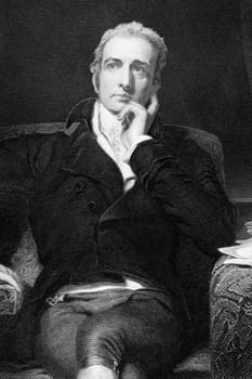 John Philip Kemble (1757-1823) on engraving from 1873. English actor. Engraved after a painting by T.Lawrence and published in "The Masterpiece Library of Short Stories'',USA,1873."