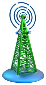Powerful digital transmitter for TV, mobile and multimedia broadcast sends information signals from high tower