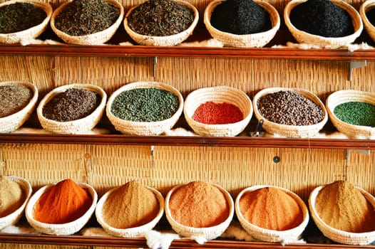Spices in Arabic store including turmeric and curry powder