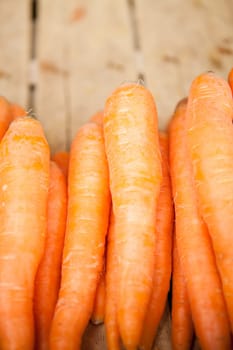 Closeup of fresh carrots on sale at produce market
