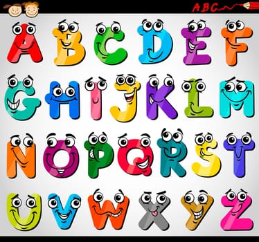 Cartoon Illustration of Funny Capital Letters Alphabet for Children Education